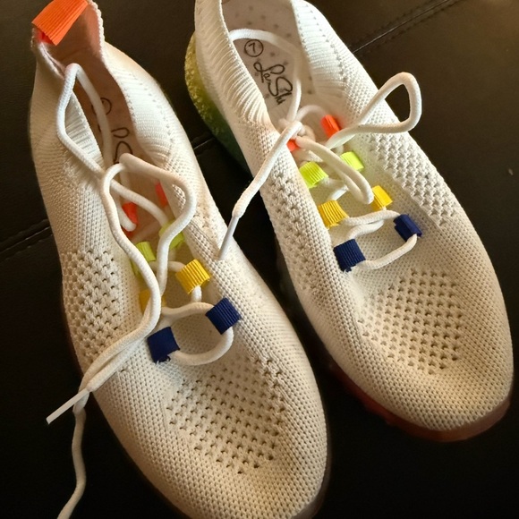 White and Orange Athletic Sneakers with Breathable Mesh - Picture 4 of 6